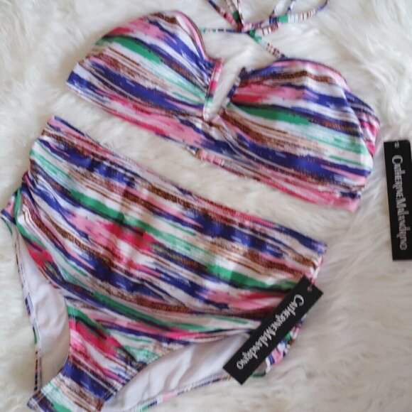 NWT Catherine Malandrino Bikini Set White Pink Blue Bathing Suit - Picture 4 of 7